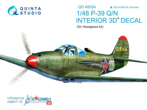 Quinta Studio QD48034 P-39Q/N 3D-Printed &amp;amp; coloured Interior on decal paper (for Hasegawa kit) 1/48
