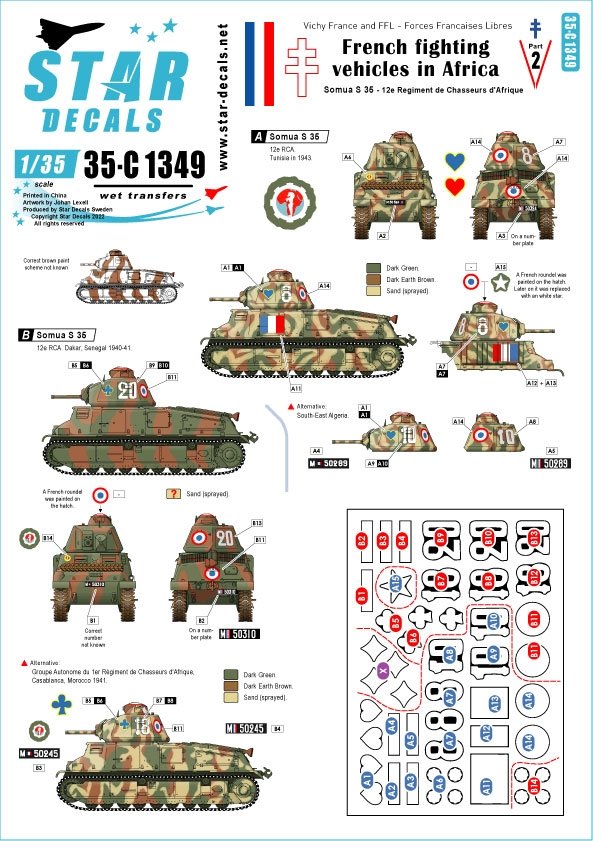 Star Decals 35-C1349 Véhicules de combat français en Afrique 2. La France de Vichy et les FFL - Forces Françaises Libres 1/35