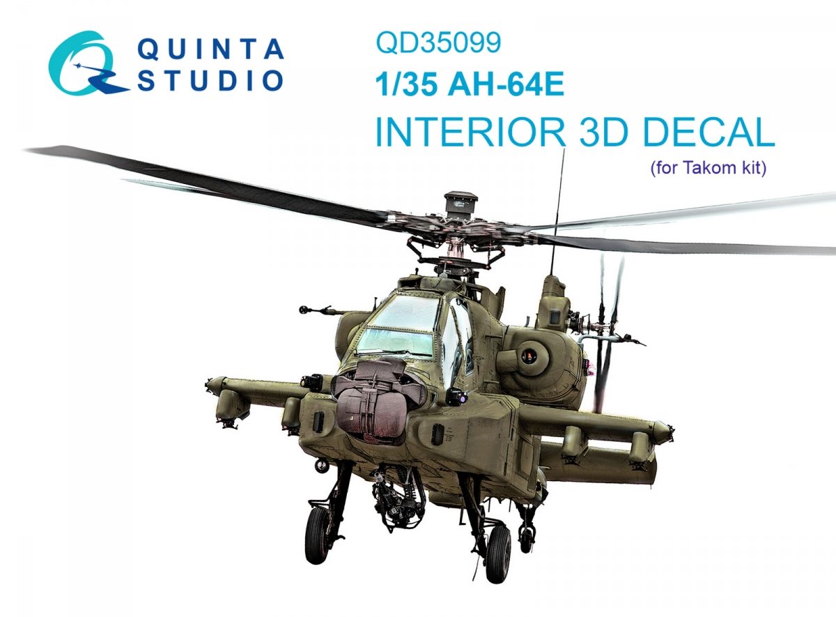 Quinta Studio QD35099 AH-64E 3D-Printed &amp;amp; coloured Interior on decal paper (Takom) 1/35