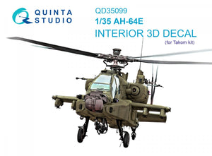 Quinta Studio QD35099 AH-64E 3D-Printed &amp;amp; coloured Interior on decal paper (Takom) 1/35