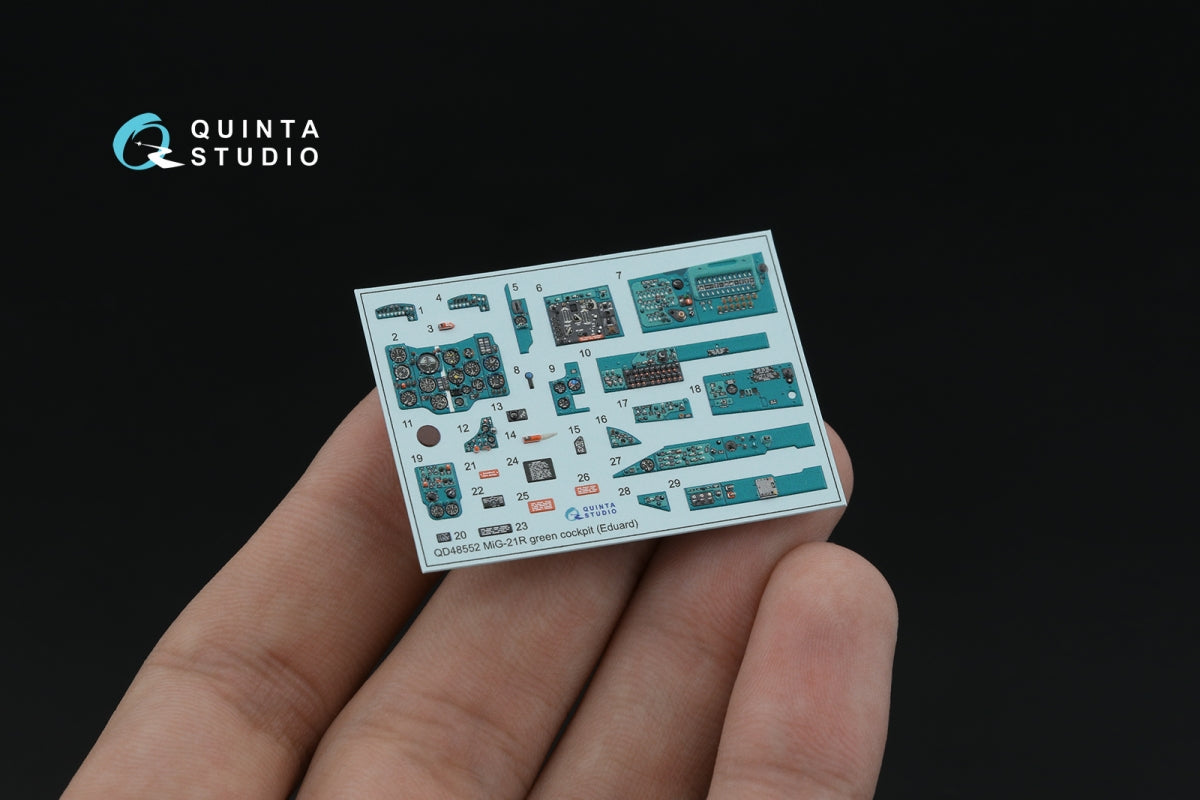 Quinta Studio QD+48552 MiG-21R (green cockpit panels) 3D-Printed &amp;amp; coloured Interior on decal paper (Eduard) (with 3D-printed resin parts) 1/48 – immagine 3