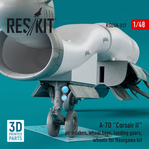 RESKIT RSU48-0317 A-7D « CORSAIR II » : prises d&amp;#39;air, puits de train d&amp;#39;atterrissage, trains d&amp;#39;atterrissage, roues pour maquette Hasegawa (impression 3D) au 1/48 – image 3