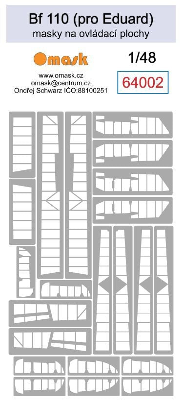 Masques Omask 64002 pour surfaces de contrôle du Bf 110 (pour Eduard) au 1/48
