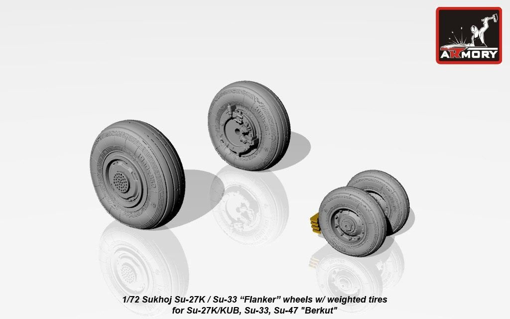 Armory Models AW72034 Sukhoj Su-27K / Su-33 Flanker wheels w/ weighted tires, front mudguard 1/72 – imagen 2