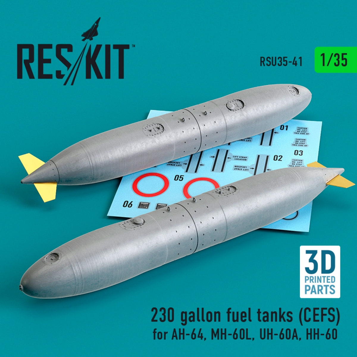 Réservoirs de carburant RESKIT RSU35-0041 de 230 gallons (CEFS) pour AH-64, MH-60L, UH-60A, HH-60 (imprimés en 3D) (2 pièces) 1/35