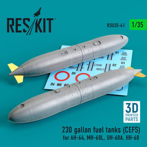 Réservoirs de carburant RESKIT RSU35-0041 de 230 gallons (CEFS) pour AH-64, MH-60L, UH-60A, HH-60 (imprimés en 3D) (2 pièces) 1/35