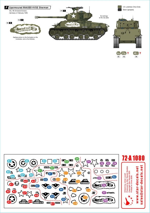 Star Decals 72-A1080 US Armor Mix # 1. US M4A3E8 &amp;#39;Easy Eight&amp;#39; tanks in NV Europe 1944-45 1/72 – zdjęcie 2