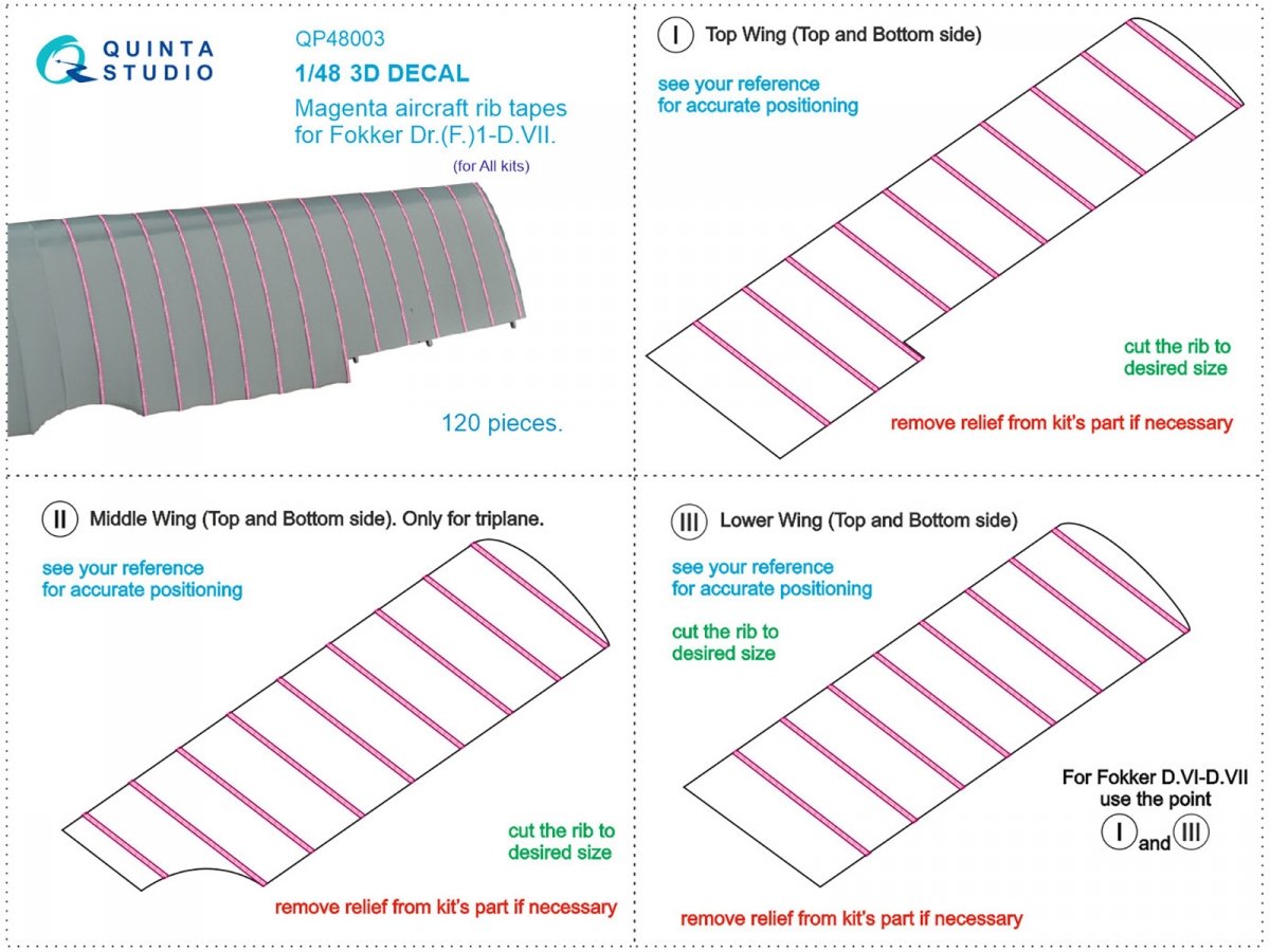 Quinta Studio QP48003 Magenta rip tapes for Fokker Dr.(F)I-D.VII 1/48 – imagen 8