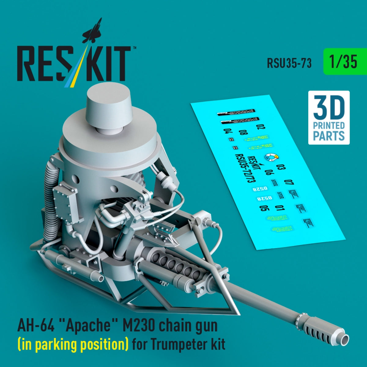 RESKIT RSU35-0073 AH-64 "Apache" M230 chain gun (in parking position) for Trumpeter kit (3D Printed) 1/35