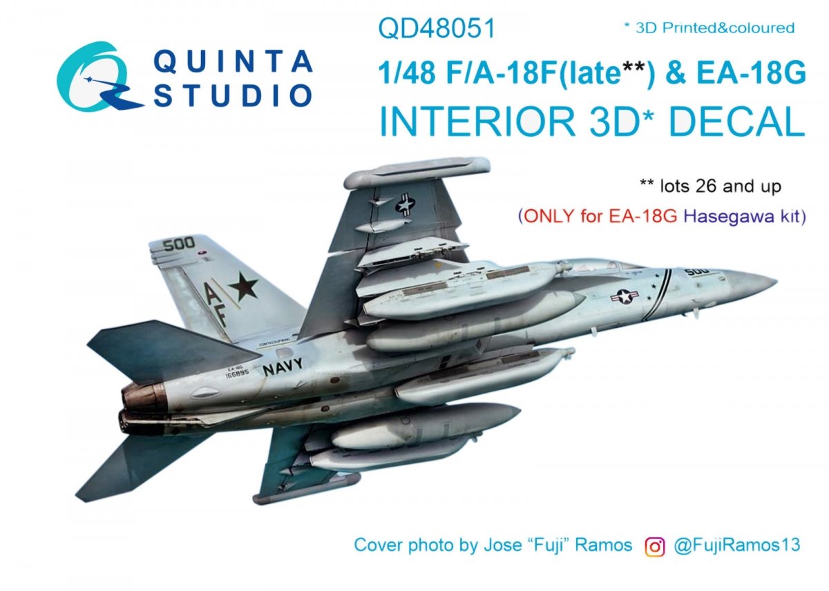 Quinta Studio QD48051 F/A-18F late / EA-18G 3D-Printed &amp;amp; coloured Interior on decal paper (for Hasegawa kit) 1/48