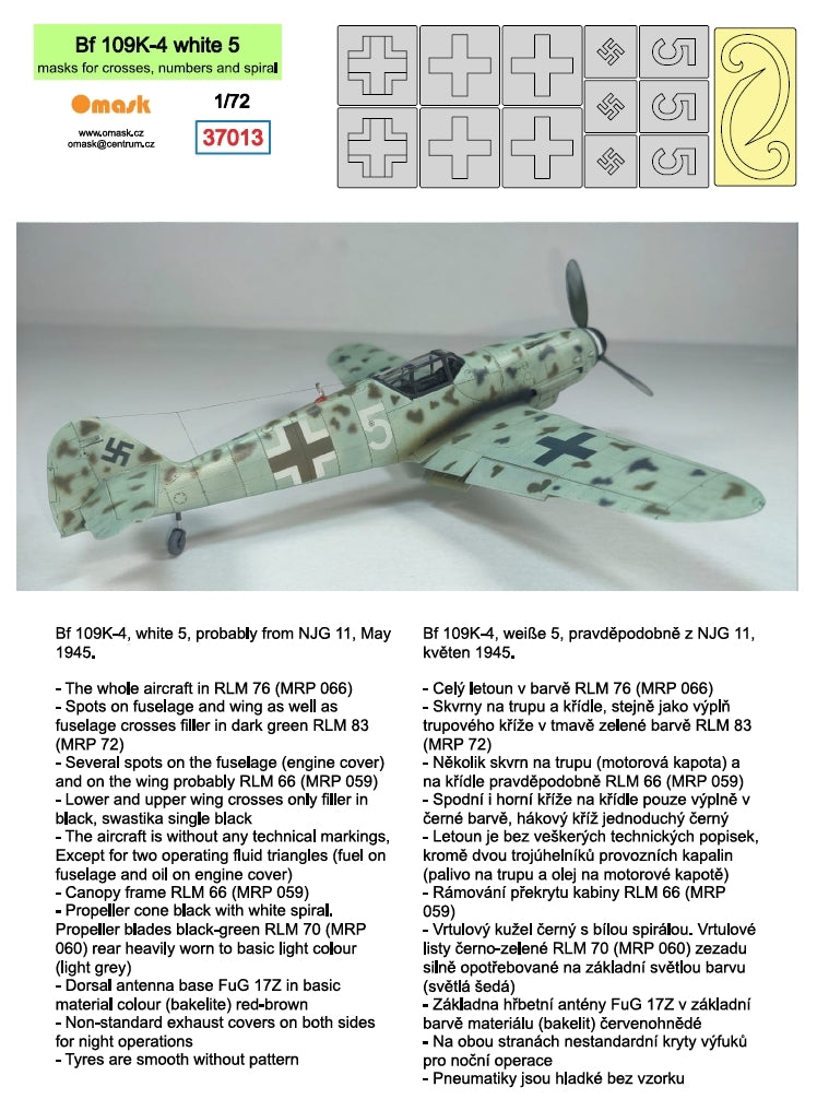 Omask 37013 Bf 109K-4 white 5 (masks for crosses, numbers and spiral) 1/72 – imagen 2