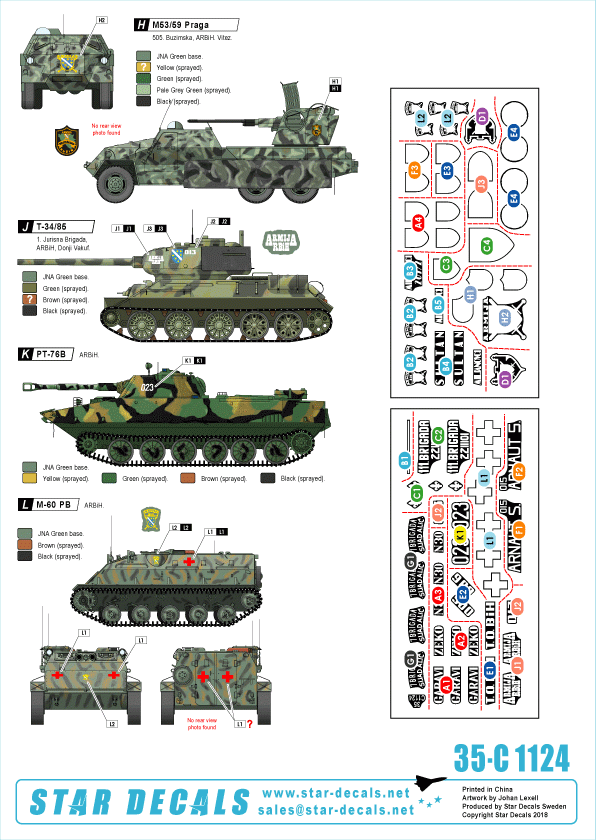 Star Decals 35-C1124 ARBiH (Muslim). T-34/85, M18 Hellcat, T-55/Hellcat, M-84, M-60PB, M53/59 Praga, PT-76B, M47 Patton 1/35 – immagine 2