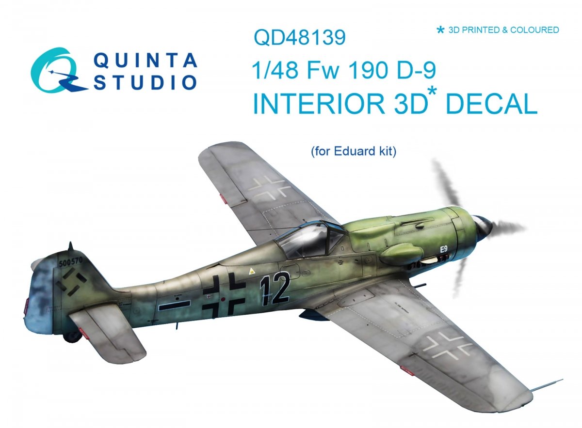 Quinta Studio QD48139 FW 190D-9 3D-Printed &amp;amp; coloured Interior on decal paper (for Eduard kit) 1/48