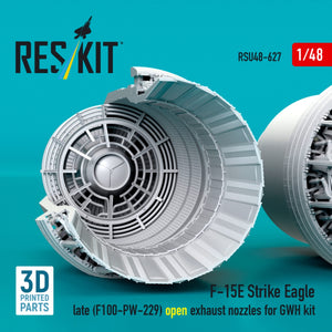 RESKIT RSU48-0627 F‑15E Strike Eagle late (F100-PW-229) open exhaust nozzles for GWH kit (3D Printed) 1/48