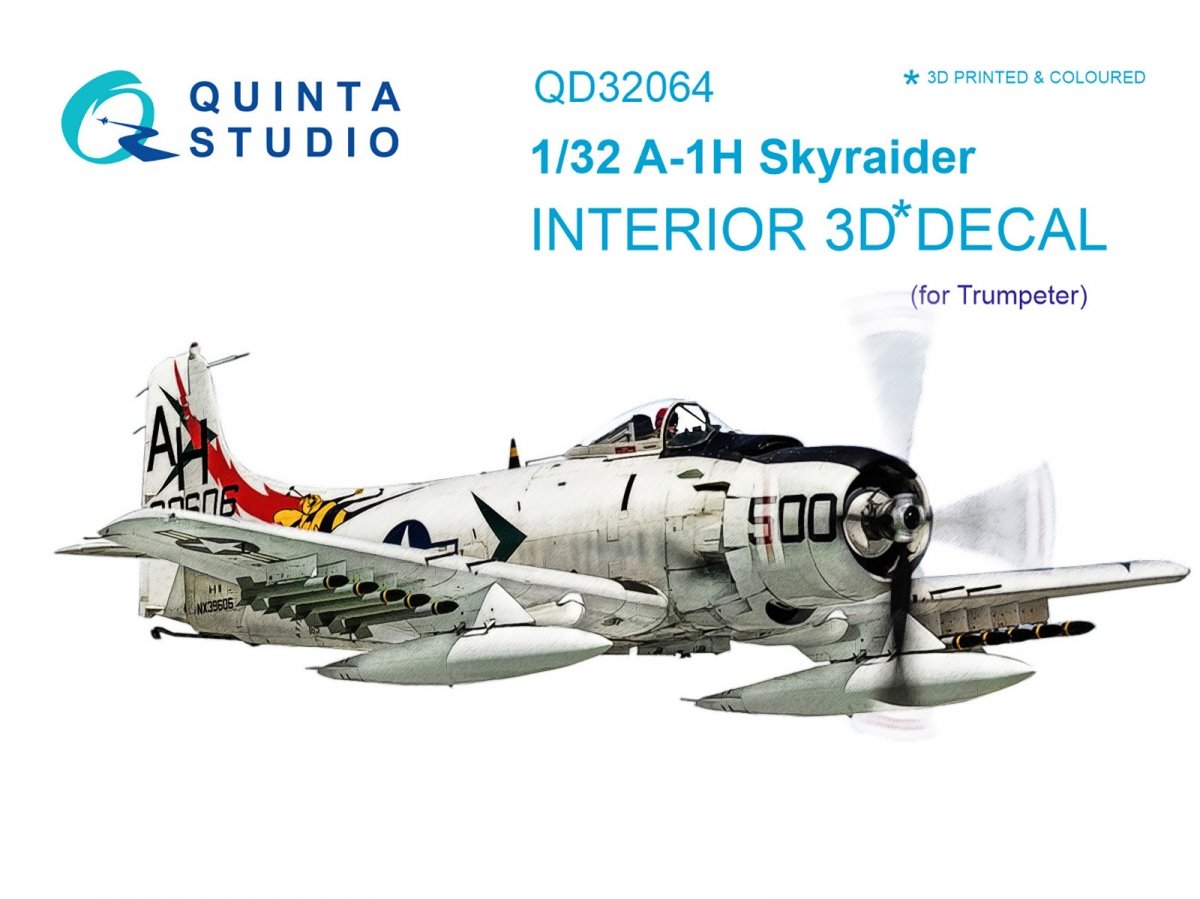 Quinta Studio QD32064 A-1H Skyraider 3D-Printed &amp;amp; coloured Interior on decal paper (for Trumpeter kit) 1/32