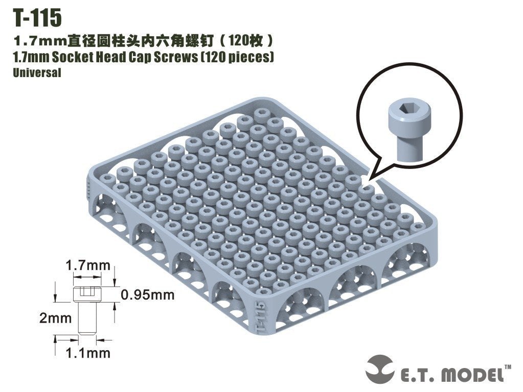 ET Model T-115 1.7mm Socket Head Cap Screws 120 pieces