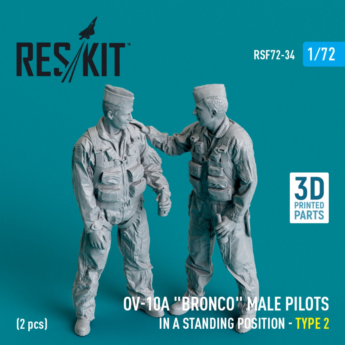 RESKIT RSF72-0034 OV-10A "Bronco" male pilots (in a standing position - type 2) (2 pcs) (3D Printed) 1/72