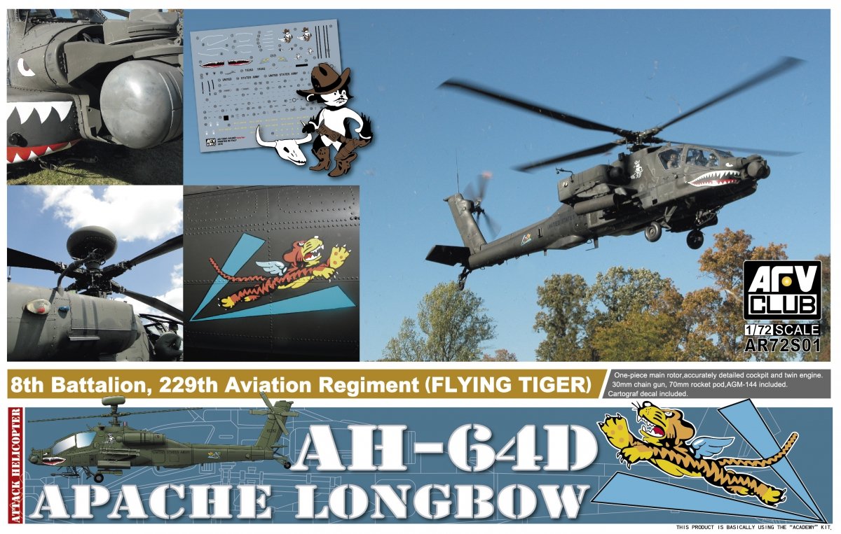 AFV Club AR72S01 AH-64D Apache Longbow 8th Battalion 229th Aviation Regiment (Flying Tiger) 1/72