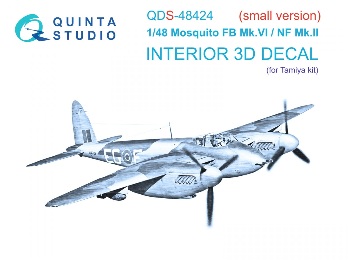 Quinta Studio QDS-48424 Mosquito FB Mk.VI/NF Mk.II 3D-Printed coloured Interior on decal paper (Tamiya) (Small version) 1/48