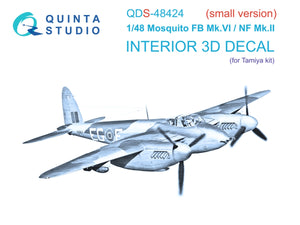 Quinta Studio QDS-48424 Mosquito FB Mk.VI/NF Mk.II 3D-Printed coloured Interior on decal paper (Tamiya) (Small version) 1/48