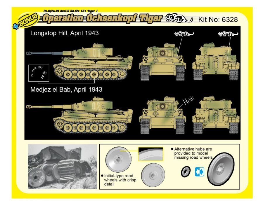 Dragon 6328 WWII German Pz.Kpfw.VI Tiger I Early Production 501 abt Operation Ochsenkopf 1/35 – imagen 2