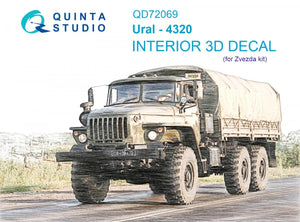 Quinta Studio QD72069 Ural-4320 3D-Printed &amp;amp; colored Interior on decal paper (Zvezda) 1/72