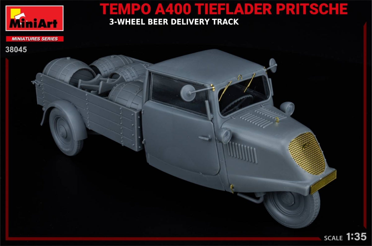 MiniArt 38045 TEMPO A400 TIEFLADER PRITSCHE 3-WHEEL BEER DELIVERY TRUCK 1/35 – Bild 14