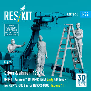RESKIT RSF72-0074 Driver &amp;amp; airmen (1960+) (3 pcs) (MJ-4 &amp;quot;Jammer&amp;quot; (MHU-83 B/E) Early lift truck for RSK72-0006 &amp;amp; for RSK72-0007) (scene 1) (3D Printed) 1/72 – imagen 3