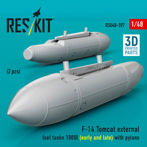 RESKIT RSU48-0597 F-14 Tomcat external fuel tanks 1000l (early and late) with pylons (2 pcs) (3D Printed) 1/48