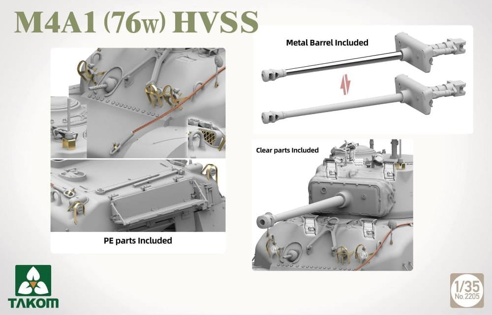 Takom 2205W M4A1(76w)HVSS + M1 Super Sherman + US Army Tank Crewman Sherman Box Limited Edition 1/35 – imagen 5