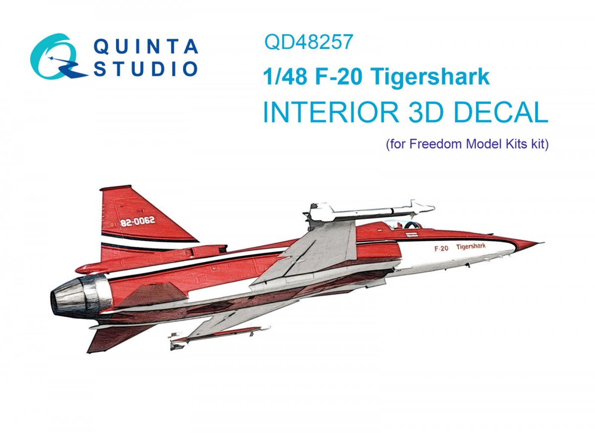 Quinta Studio QD48257 F-20 Tigershark 3D-Printed & coloured Interior on decal paper (Freedom Model) 1/48