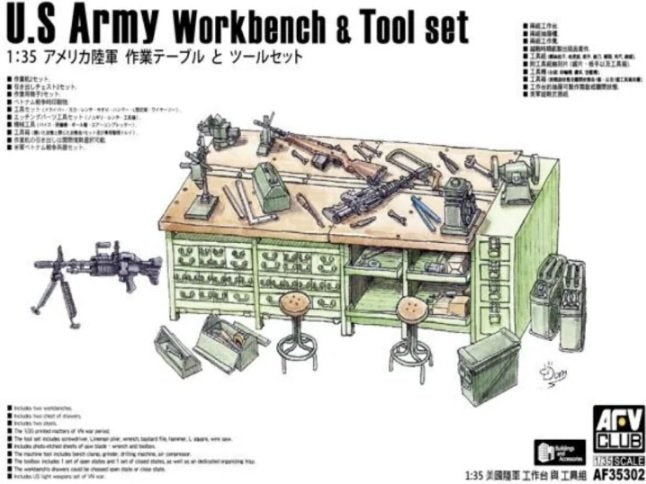 AFV Club 35302 US Army Workbench &amp;amp; Tool set 1/35