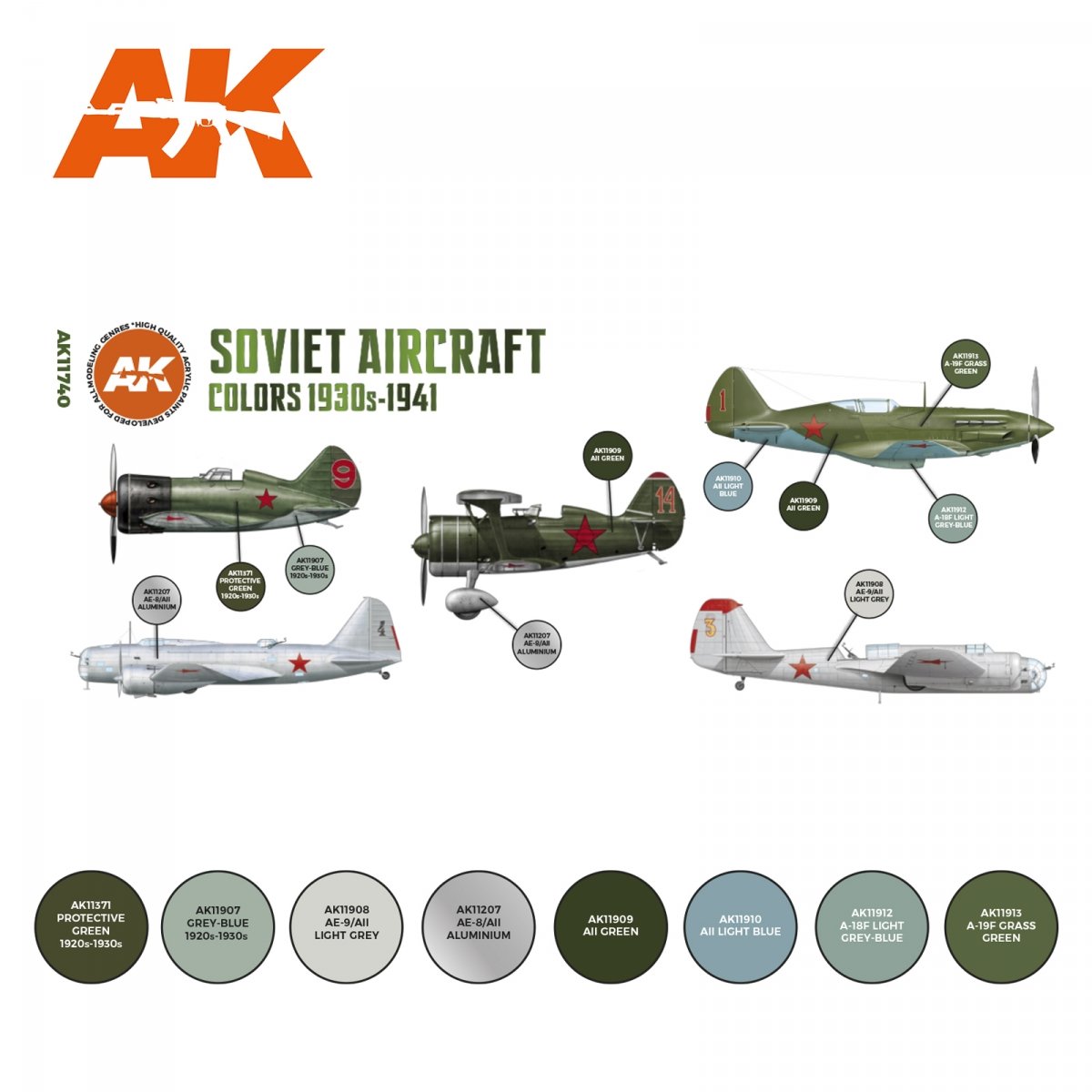 AK Interactive AK11740 SOVIET AIRCRAFT COLORS 1930S-1941 8x17 ml – immagine 2