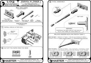 Master GM-72-022 PzKpfw VI Tiger I - MG-34 gun barrels &amp;amp; 88mm KwK36 L/56 with late muzzle break and final version gun mantlet 1/72 – Bild 15