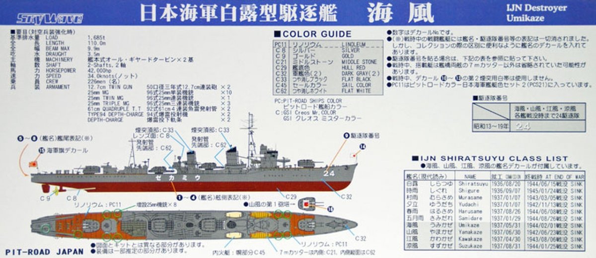 Pit-Road W138 IJN Destroyer Umikaze with hull parts 1/700 – imagen 3