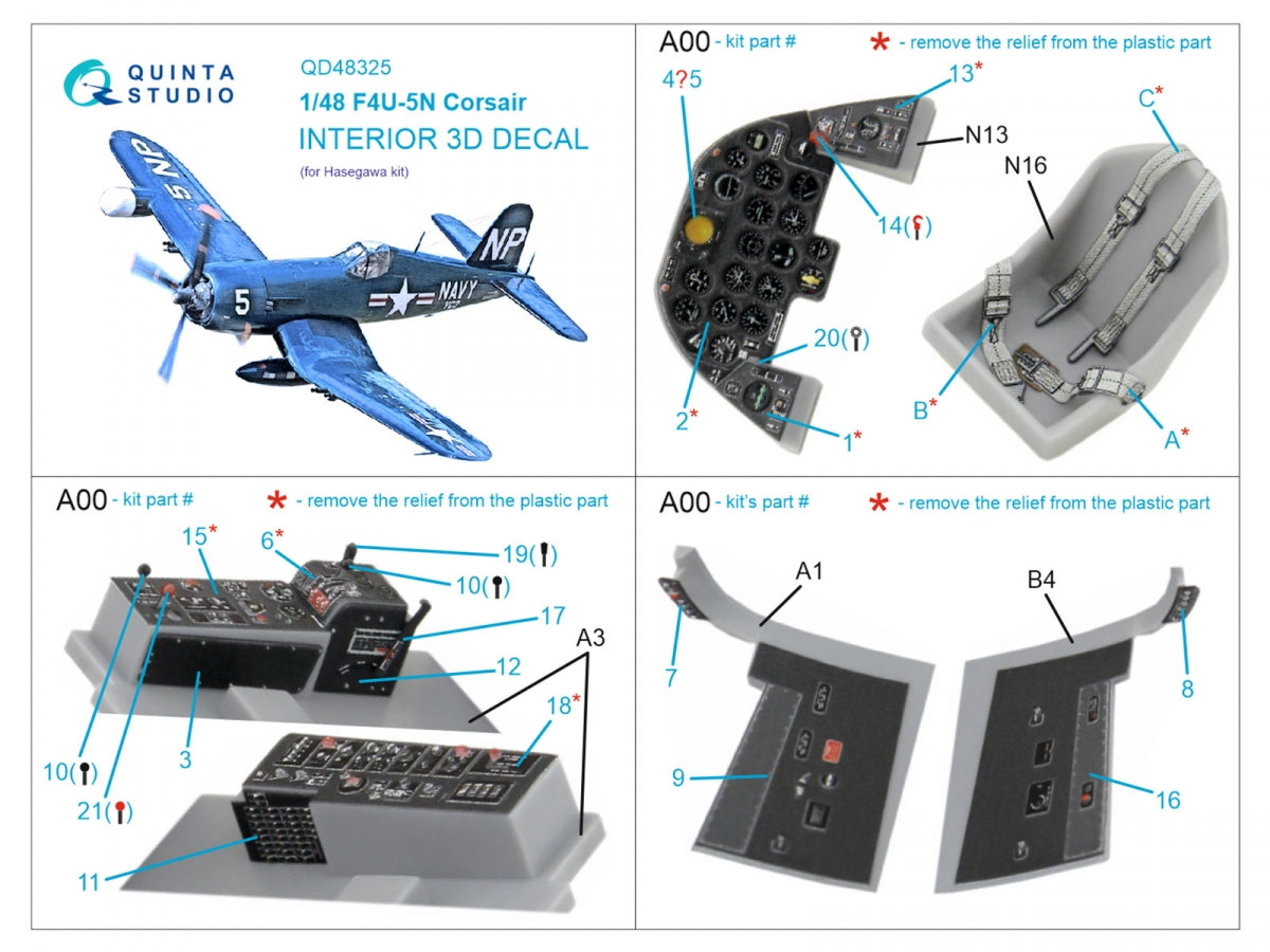 Quinta Studio QD48325 F4U-5N 3D-Printed &amp;amp; coloured Interior on decal paper (Hasegawa) 1/48 – imagen 2