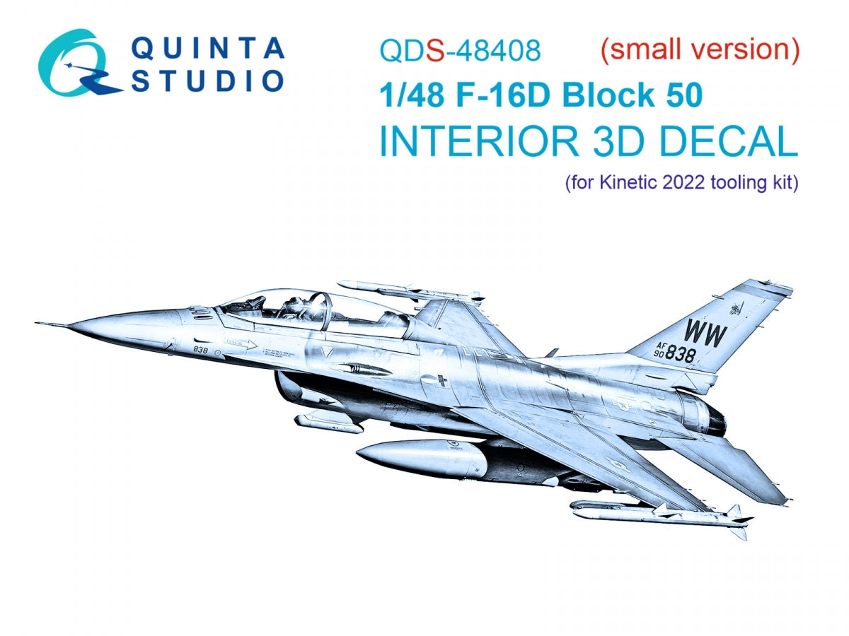 Quinta Studio QDS-48408 F-16D block 50 3D-Printed & coloured Interior on decal paper (Kinetic 2022 tool) (small) 1/48
