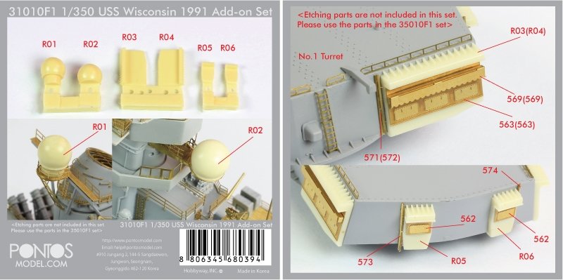 Pontos 31010F1 USS Wisconsin 1991 Kit d'extension 1/350