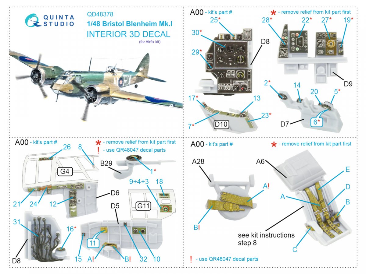 Intérieur imprimé en 3D et coloré sur papier décalcomanie Quinta Studio QD48378 Bristol Blenheim Mk.I (Airfix) 1/48 – image 12