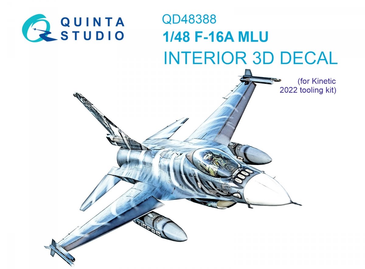 Intérieur imprimé en 3D et coloré sur papier décalcomanie Quinta Studio QD48388 F-16A MLU (Kinetic) à l&amp;#39;échelle 1/48