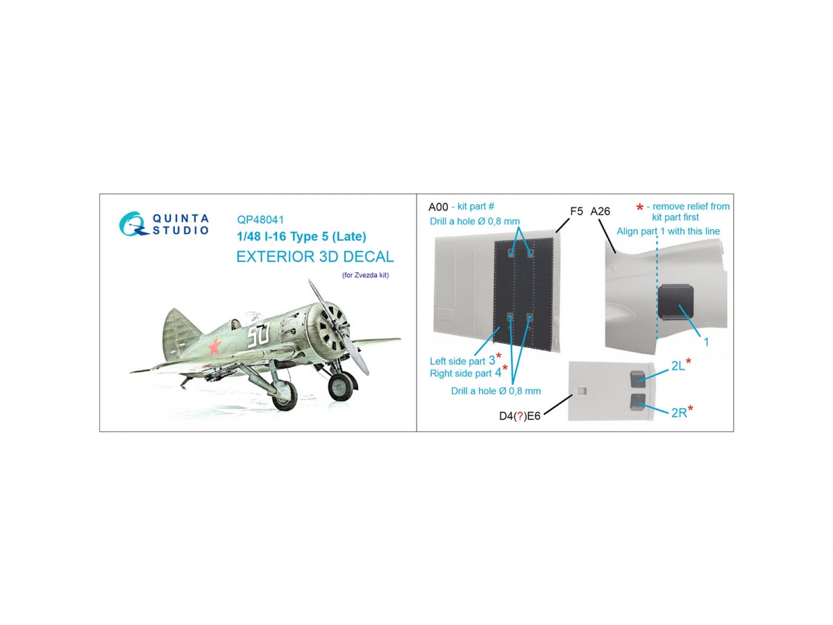 Quinta Studio QP48041 I-16 Type 5 (late) Exterior set (Zvezda) 1/48 – imagen 2