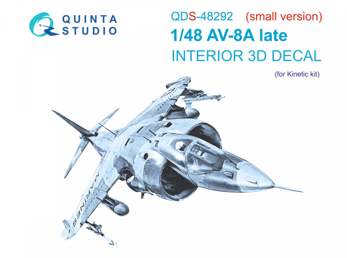 Intérieur imprimé en 3D et coloré sur papier décalcomanie Quinta Studio QDS-48292 AV-8A Late (Kinetic) (Petite version) 1/48