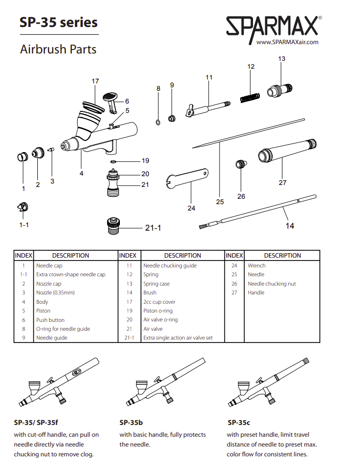 Sparmax SP-35C Airbrush - Nozzle 0.35 mm – zdjęcie 2