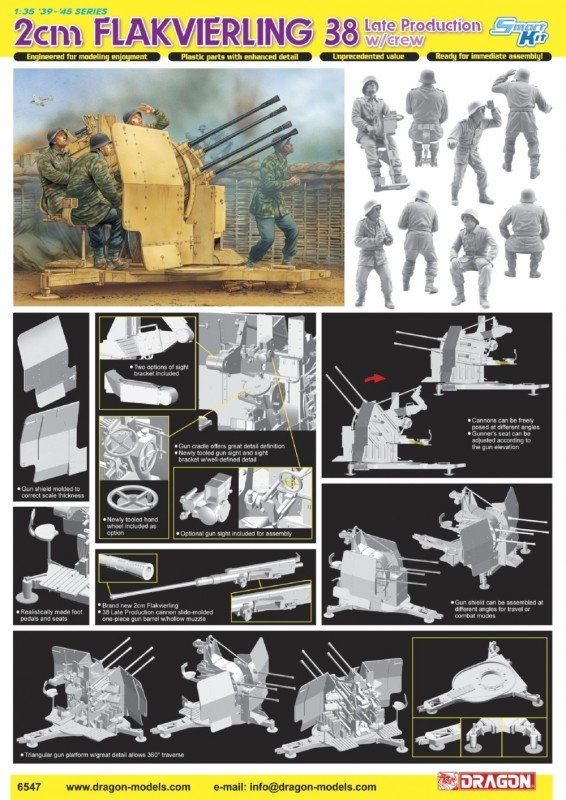 Dragon 6547 2cm Flakvierling 38 w.Crew 1/35 – imagen 2