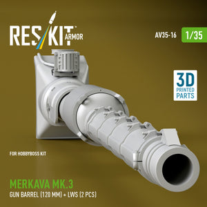 RESKIT AV35-0016 Merkava Mk.3 gun barrel (120 mm) + LWS (2 pcs) for HobbyBoss Kit (3D Printed) 1/35