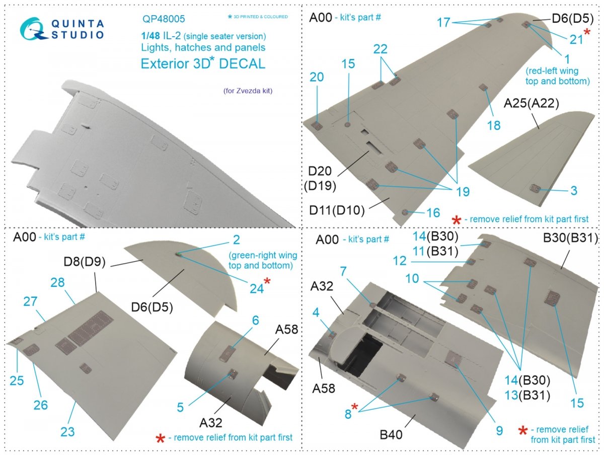 Quinta Studio QP48005 IL-2 (single seater) lights, hatches and panels (Zvezda) 1/48 – imagen 9