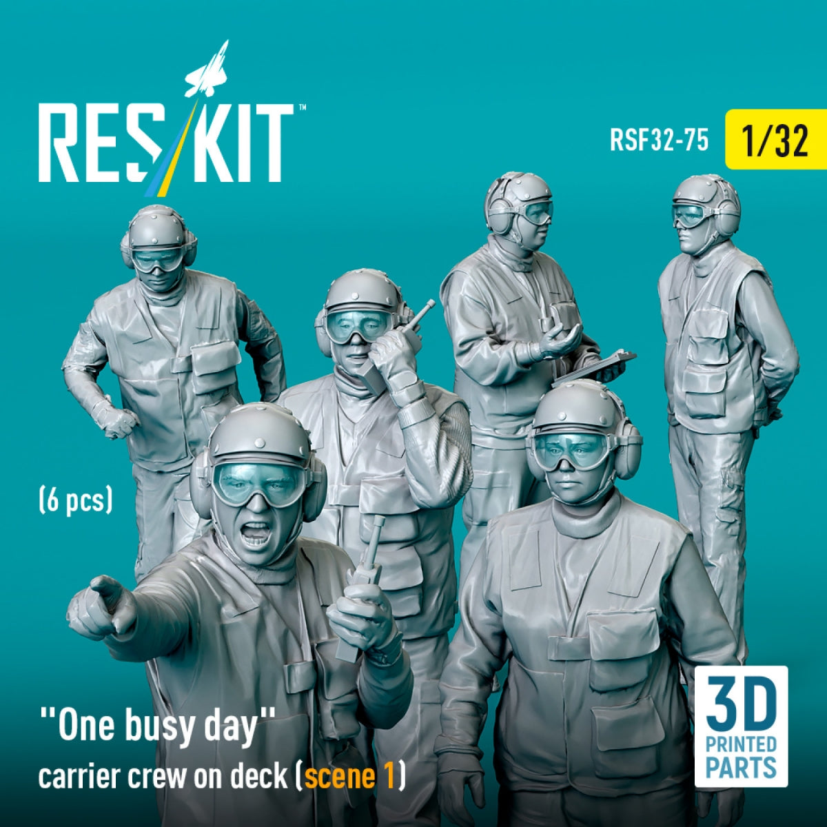 RESKIT RSF32-0075 &amp;quot;One busy day&amp;quot; carrier crew on deck (scene 1) (6 pcs) (3D Printed) 1/32 – immagine 3