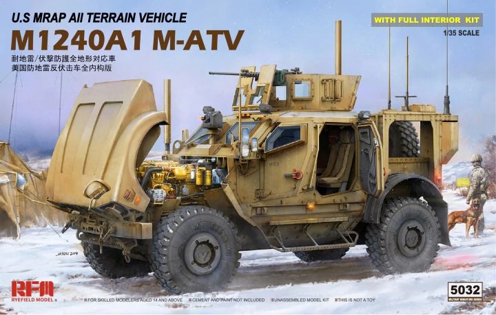 Maquette Rye Field 5032 Véhicule tout-terrain américain MRAP M1240A1 M-ATV avec intérieur complet, échelle 1/35