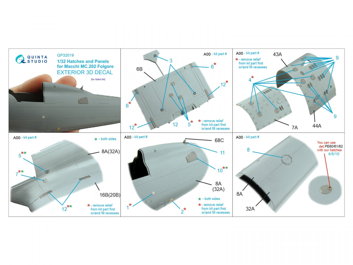 Quinta Studio QP32019 Hatches and Panels for Macchi Mc. 202 Folgore (Italeri) 1/32 – imagen 2
