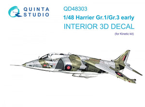 Quinta Studio QD48303 Harrier Gr.1/Gr.3 Early 3D-Printed &amp;amp; coloured Interior on decal paper (Kinetic) 1/48